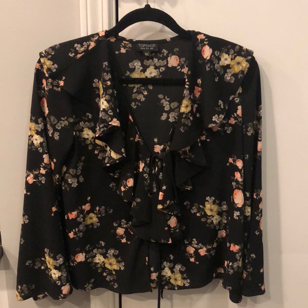 TopShop long sleeve black floral blouse